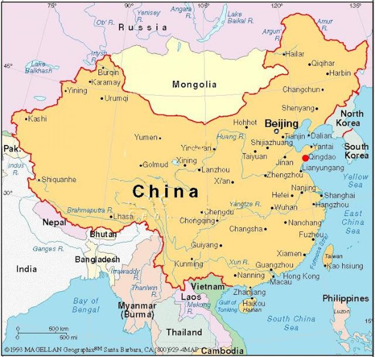 քարտեզ մայրաքաղաքի Չինաստանի